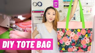 Easy Lined Tote Bag  Beginner Sewing Tutorial [upl. by Ardnaxila152]