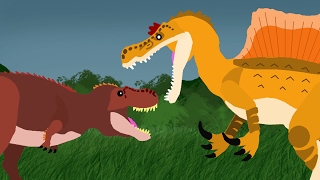 Dinosaurs Cartoons Battles Tyrannosaurus Rex vs Spinosaurus  DinoMania [upl. by Gninnahc970]