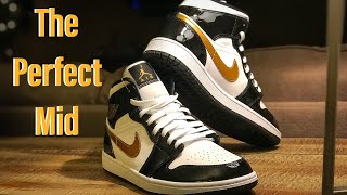 Air Jordan 1 Mid SE Black and Gold Patent Leather Review and On Foot [upl. by Narut301]