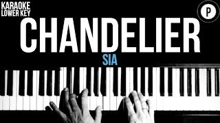 Sia  Chandelier Karaoke SLOWER Acoustic Piano Instrumental Cover Lyrics LOWER KEY [upl. by Ellehcyt762]