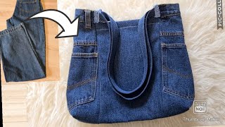 Jeans recycle bag tutorial Handbag from old jeans [upl. by Pia]