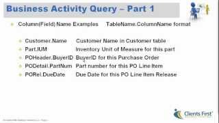 BAQs or Business Activity Queries in Epicor Software Part 1 [upl. by Terry]