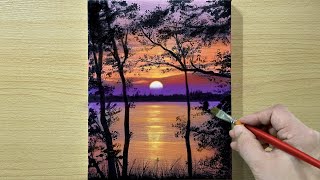 Easy Sunset Painting  Acrylic Painting for Beginners  STEP by STEP 202 [upl. by Novyert784]