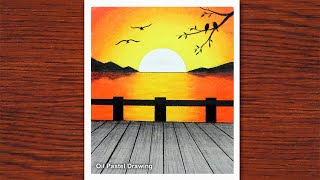 How to draw Sunset Scenery with oil pastels Oil Pastel Drawing 2021 [upl. by Etyak573]