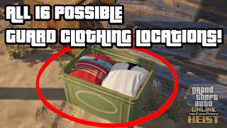 ALL 16 POSSIBLE GUARD CLOTHING LOCATIONS FOR CAYO PERICO GATHER INTELSCOPE OUT GTA 5 ONLINE DLC [upl. by Annaear]