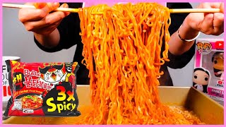 NEW 3X NUCLEAR FIRE NOODLES CHALLENGE l MUKBANG [upl. by Ynnatirb]