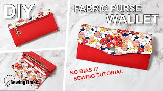 DIY FABRIC PURSE WALLET SEWING TUTORIAL  지갑만들기  no bias  zipper pocket  pattern sewingtimes [upl. by Nosliw79]