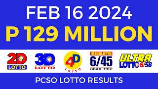 Lotto Result February 16 2024 9pm PCSO [upl. by Aneeled]