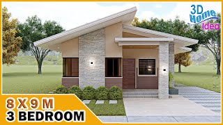 Simple 3 Bedroom House  8x9 meters  Pinoy House Design [upl. by Ulphia]